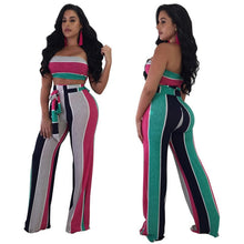Load image into Gallery viewer, Sexy Two Piece Summer Outfits Women&#39;s 2 Piece Set Fashion Striped Strapless Crop Top and Wide Leg Pants Set Party Ladies Suit