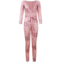 Load image into Gallery viewer, Sexy Off Shoulder Jumpsuit Women Print Long Sleeve Bodycon Bandage Jumpsuit Party Club Casual Long Rompers Women Jumpsuit Belt