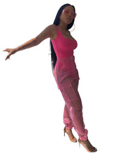 Load image into Gallery viewer, Neon Two Piece Set Top and Pants Tracksuit Women Festival Clothing Bodysuit Cargo Pants Mesh Summer 2 Piece Sexy Club Outfits