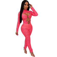 Load image into Gallery viewer, Women Sexy Club Bodycon Romper Jumpsuit Long Sleeve Party Jumpsuits One Piece Hollow Out Sheer Mesh Elegant Black Lace Jumpsuit