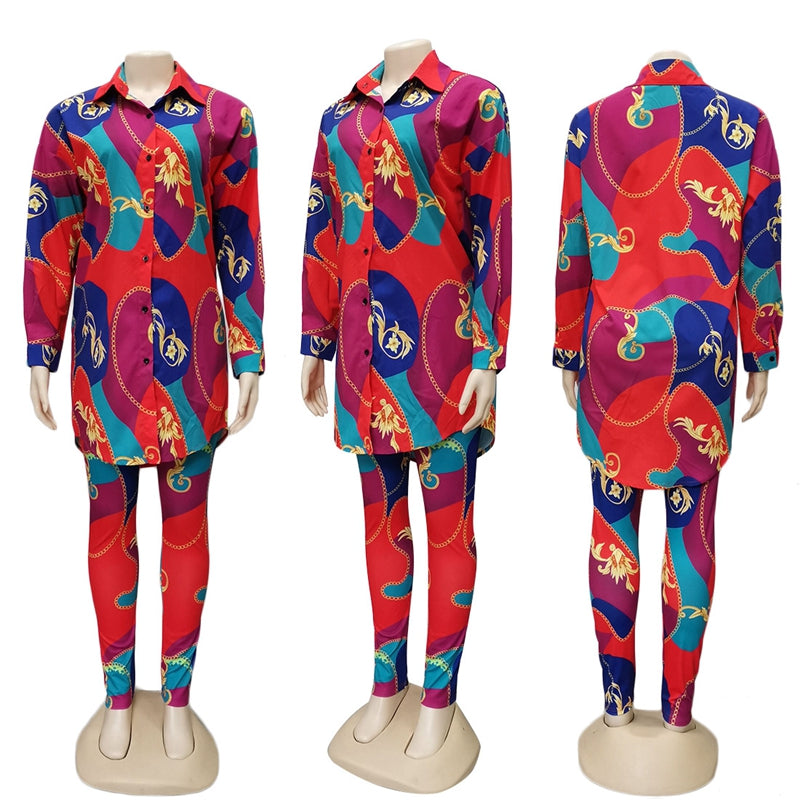 Sexy 2 Piece Set Women Tracksuit Print Long Sleeve Top and Pants Set Leisure Suit Autumn Two Piece Casual Women Set Clothes