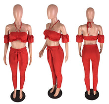 Load image into Gallery viewer, Red Sexy 2 Piece Set Women Ruffle Off The Shoulder Crop Top and Pants Set Summer Women Sets Clothes Club Party Two Piece Outfits