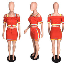 Load image into Gallery viewer, Sexy Women Two Piece Set Summer Skirt Set White Off Shoulder Crop Top and Mini Skirt Suit Party Club 2 Piece Matching Set Outfit