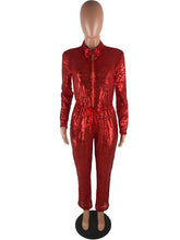 Load image into Gallery viewer, Long Sleeve Sequin Jumpsuit Women Spring Autumn Front Zipper Drawstring Waist Clubwear Long Pants Romper Sparkly Party Jumpsuits