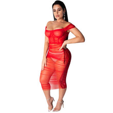 Load image into Gallery viewer, Black Sheer Mesh Sexy Bodycon Dresses Women Summer Lace Up Off Shoulder Ruched Dress Elegant Night Club Birthday Party Dress