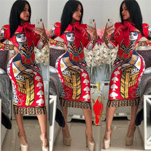 Load image into Gallery viewer, Poker Print Sexy Bodycon Midi Dress Women O-neck Long Sleeve Knee-length Sheath Casual Nightclub Bandage Party Dresses Vestidos