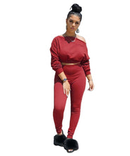 Load image into Gallery viewer, Casual Two Piece Set Tracksuit Women Matching Sets Off Shoulder Crop Top and Pants Set Leisure Sweat Suits Women 2 Piece Outfits