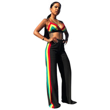 Load image into Gallery viewer, Women Beach Summer Two Piece Set Sexy V- Neck Spaghetti Strap Striped Crop Top and Wide Leg Pants Suit Club Wear 2 Piece Outfits