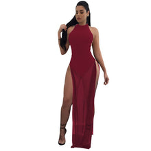 Load image into Gallery viewer, Doyerl Backless Long Black Mesh Dress Women Sexy Sleeveless O-Neck High Split Sheer Maxi Dresses Party Clubwear Outfits Vestidos