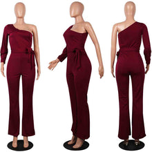 Load image into Gallery viewer, Party Sexy Rompers Womens Jumpsuit Long Sleeve Split One Shoulder Overalls Elegant Evening Wear Black Formal Jumpsuits Sashes