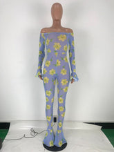 Load image into Gallery viewer, Women Sexy Mesh Jumpsuits Rompers Overalls Long Sleeve Flare Floral Print Off Shoulder Jumpsuit Clubwear Party Bodycon Jumpsuit