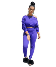 Load image into Gallery viewer, Casual Two Piece Set Tracksuit Women Matching Sets Off Shoulder Crop Top and Pants Set Leisure Sweat Suits Women 2 Piece Outfits