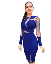 Load image into Gallery viewer, Sexy Mesh Patchwork Sheer Black Bodycon Dress Women O-neck Long Sleeve Elegant Birthday Nightclub Short Party Dresses Vestidos