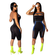 Load image into Gallery viewer, Neon Patchwork Sheer Mesh Sexy Bodycon Jumpsuit Shorts Romper Women Bandage Jumpsuit Summer Party Overalls Club Playsuit