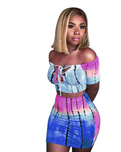 Load image into Gallery viewer, Women Two Piece Set Lace up Crop Top and Skirt Set Tie Dye Pattern Printed T Shirts Casual Tracksuit 2 Piece Outfits