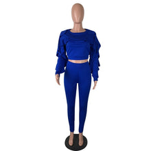 Load image into Gallery viewer, Ladies Autumn Winter Sweat Suits 2 Piece Set Women Long Sleeve Ruffle Crop Top and Pencil Pants Casual Tracksuit Two Piece Sets