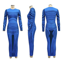 Load image into Gallery viewer, Sexy Bodycon Summer Dress Women Long Sleeve Print Elegant Sheer Mesh Bandage Dress Celebrity Night Club Party Bodycon Dresses