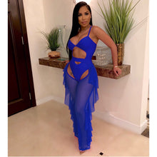 Load image into Gallery viewer, Sexy Two Piece Set Women Summer Beach Club Outfits Sheer Mesh Bodysuit Top Ruffle Pants Set Swimwear Party Matching 2 Piece Set