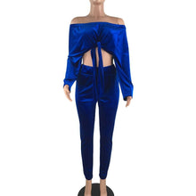 Load image into Gallery viewer, Women Velvet Two Piece Sets Female Winter Tracksuit Off Shoulder Crop Top + Pants Ladies Long Sleeve Outfit Femme Sporting Suits