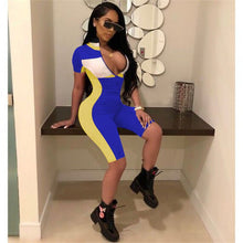 Load image into Gallery viewer, Summer Playsuits Shorts Casual Rompers Sexy V-Neck Front Zipper Striped Bodycon Jumpsuit Fitness Workout Bodysuit Catsuit