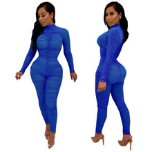 Load image into Gallery viewer, Ruched Mesh Sheer Sexy Bodycon Jumpsuit Women See Through Long Sleeve Party Club Rompers Womens Jumpsuit One Piece Overalls