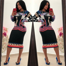 Load image into Gallery viewer, Poker Print Sexy Bodycon Midi Dress Women O-neck Long Sleeve Knee-length Sheath Casual Nightclub Bandage Party Dresses Vestidos
