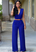 Load image into Gallery viewer, Elegant Women&#39;s Summer Solid Jumpsuits Sexy Deep V-Neck Sleeveless Fashion Rompers Side Pocket Long Jumpsuit Playsuit with Belt