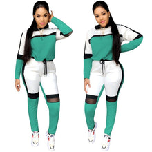 Load image into Gallery viewer, Patchwork Grey Casual Two Piece Set Tracksuit Women Hooded Crop Top and Pants Set Sweat Suit Women 2 Piece Tracksuit Sets