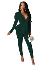 Load image into Gallery viewer, Peplum Ruffles 2 Piece Set Women Autumn Winter Work Wear Bow Tie Tops and Pencil Pants Suit Elegant Office Lady Outfits Uniform
