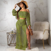 Load image into Gallery viewer, Fringed Tassel Summer Beach Dress Women Sexy Off Shoulder Maxi Dress Long Sleeve Boho Knit Crochet Hollow Out Party Long Dress