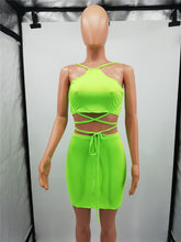Load image into Gallery viewer, Womens Sexy Two Piece Set Party Club Summer Outfits for Women Neon Crop Top and Skirt Bodycon Short Dress 2 Piece Matching Sets
