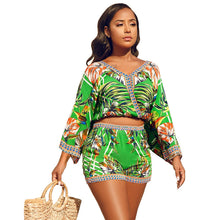 Load image into Gallery viewer, Bohemian Floral Print Beach Two Piece Set Women Summer Sexy Crop Top and Shorts Suit Casual Beach Wear Matching Set Outfit