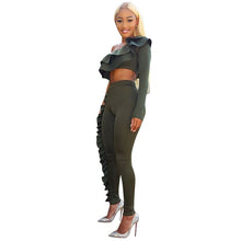 Load image into Gallery viewer, Two Piece Sets One Shoulder Flounce Crop Sweatshirt &amp; Sweatpants for Women Ruffles Long Sleeve Tracksuit Pantsuit