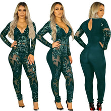 Load image into Gallery viewer, See Through Black Sequin Jumpsuit Women Long Sleeve Sparkly Bodycon Jumpsuits Sexy Rompers Glitter Club Party Jumpsuits Overalls