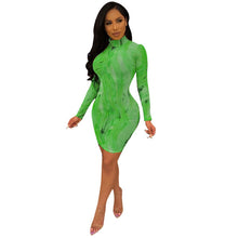 Load image into Gallery viewer, Summer Women Sexy Club Dress Elegant Party Dresses Long Sleeve Mesh See Through Short Mini Bandage Bodycon Dress Vestido