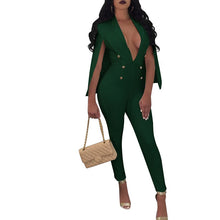 Load image into Gallery viewer, Women Sexy Elegant Formal Jumpsuit Autumn Winter Deep V Neck Cloak Cape Bodysuit Romper Button Long Pants One Piece Overalls XXL