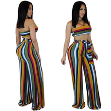 Load image into Gallery viewer, Sexy Two Piece Summer Outfits Women&#39;s 2 Piece Set Fashion Striped Strapless Crop Top and Wide Leg Pants Set Party Ladies Suit