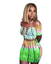 Load image into Gallery viewer, Women Two Piece Set Lace up Crop Top and Skirt Set Tie Dye Pattern Printed T Shirts Casual Tracksuit 2 Piece Outfits