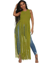 Load image into Gallery viewer, Plus Size Casual Summer Dresses Women Fringe Tassel Long T Shirt Dress Women Sleeveless O-neck Black Korean Streetwear Dress