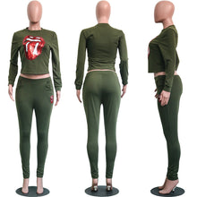 Load image into Gallery viewer, Fashion Sequined Lip Tongue Casual Tracksuit Two Piece Sets Women O-neck Long Sleeve Sweatshirt Top and Long Pants Sport Suits