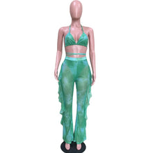 Load image into Gallery viewer, Beach Sexy Two Piece Set Women Summer Clothes Mesh Bikini Top Ruffles Long Pants Set Swimwear Matching 2 Piece Sets Club Outfits