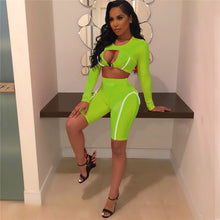 Load image into Gallery viewer, Women Striped Two Piece Sets Buckle Crop Top and Shorts Set Summer Tracksuit Streetwear Sweat Suit Club Wear 2 Pieces Outfits