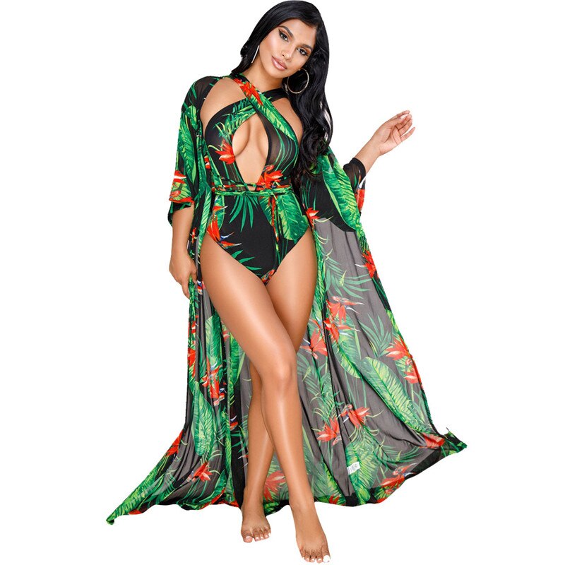 Women Two Piece Dresses Floral Print Chiffon Summer Beach Dress Boho Halter Sexy V-Neck Beachwear Dresses Sundresses Vestidos
