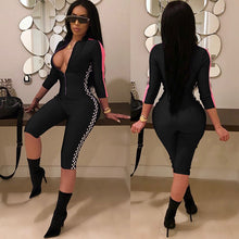 Load image into Gallery viewer, Summer Playsuits Shorts Casual One Piece Rompers Sexy V-Neck Front Zipper Plaid Print Bodycon Jumpsuit Fitness Bodysuit Catsuit