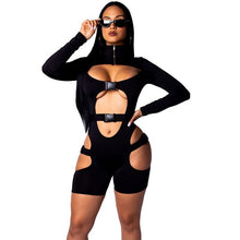 Load image into Gallery viewer, Womens Sexy Playsuit Summer Short Jumpsuit Romper Bodysuit Long Sleeve Neon Gothic Casual Hollow Out Bodycon Romper Jumpsuit