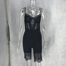 Load image into Gallery viewer, Sexy Lace Bodysuit Women Backless Romper Black Bodycon Jumpsuit Overalls Elegant Skinny Party Club Bodysuit Short Playsuit