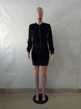 Load image into Gallery viewer, Blue Velvet Tracksuit Women Autumn Winter Two Piece Skirt Set Zipper Jacket Top and Mini Skirt Jogger Sportwear Leisure Suit