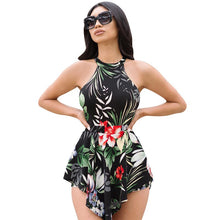 Load image into Gallery viewer, Sexy Off Shoulder Floral Print Boho Beach Romper Women Halter Sleeveless Short Jumpsuit Ladies Summer Playsuits Macacao Feminino