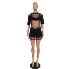 Load image into Gallery viewer, Three Pieces Sets Women Beach Clothing Summer Vacation Outfits Bra Top and Shorts and See Through Mesh Casual Beach Dress