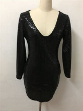 Load image into Gallery viewer, Long Sleeve Gold Sequin Dress Sexy V-Neck Sheath Beaded Sparkly Party Dresses Nightclub Christmas Vestidos
